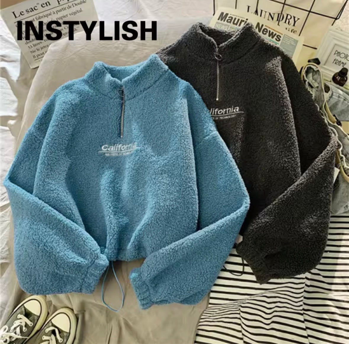 Women stand neck Fleece Cropped Hoodies Autumn
